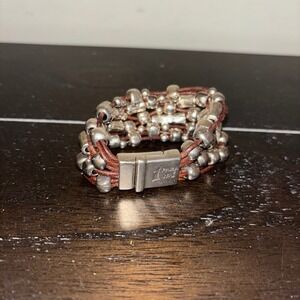 1 Para Mi | Leather‎ and Silver Plated | Multi Strand Bead Bracelet